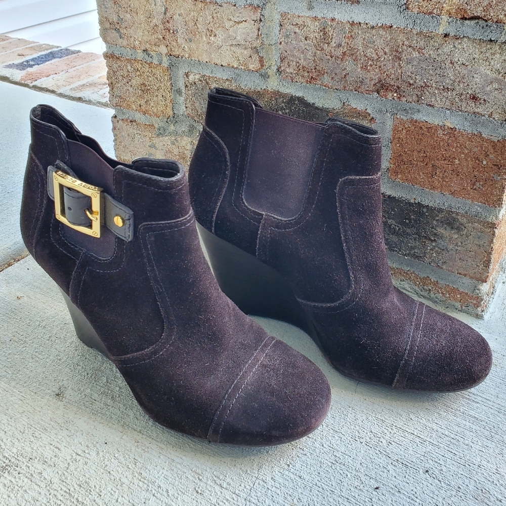 Tory Burch Adrienne Brown Suede Wedge Boots Booties sz 8.5